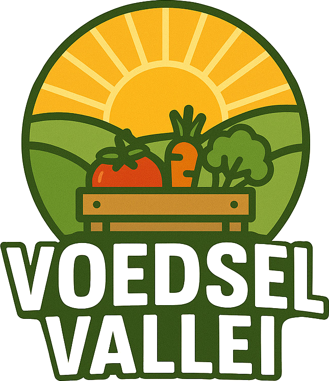 Voedselvallei logo met zon, groenten en woordmerk